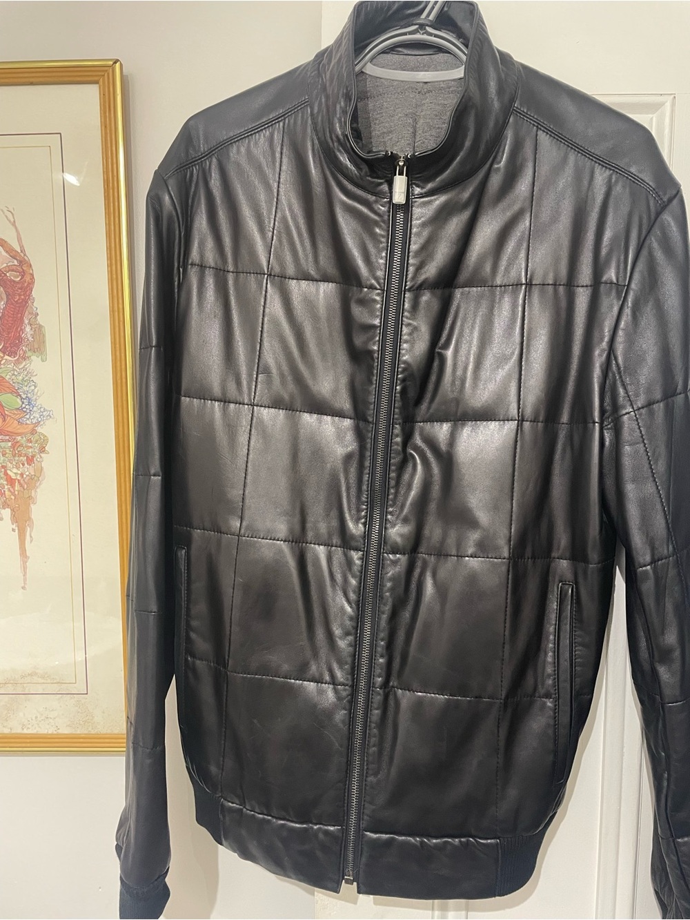 Ermenegildo Zegna Black Quilted Leather Bomber Jacket